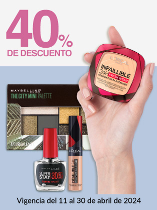 40% de descuento en todos los cosméticos de las marcas Maybelline y L'Oréal
