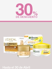 30% de descuento en todos los tratamientos faciales de las marcas L'Oréal y Garnier