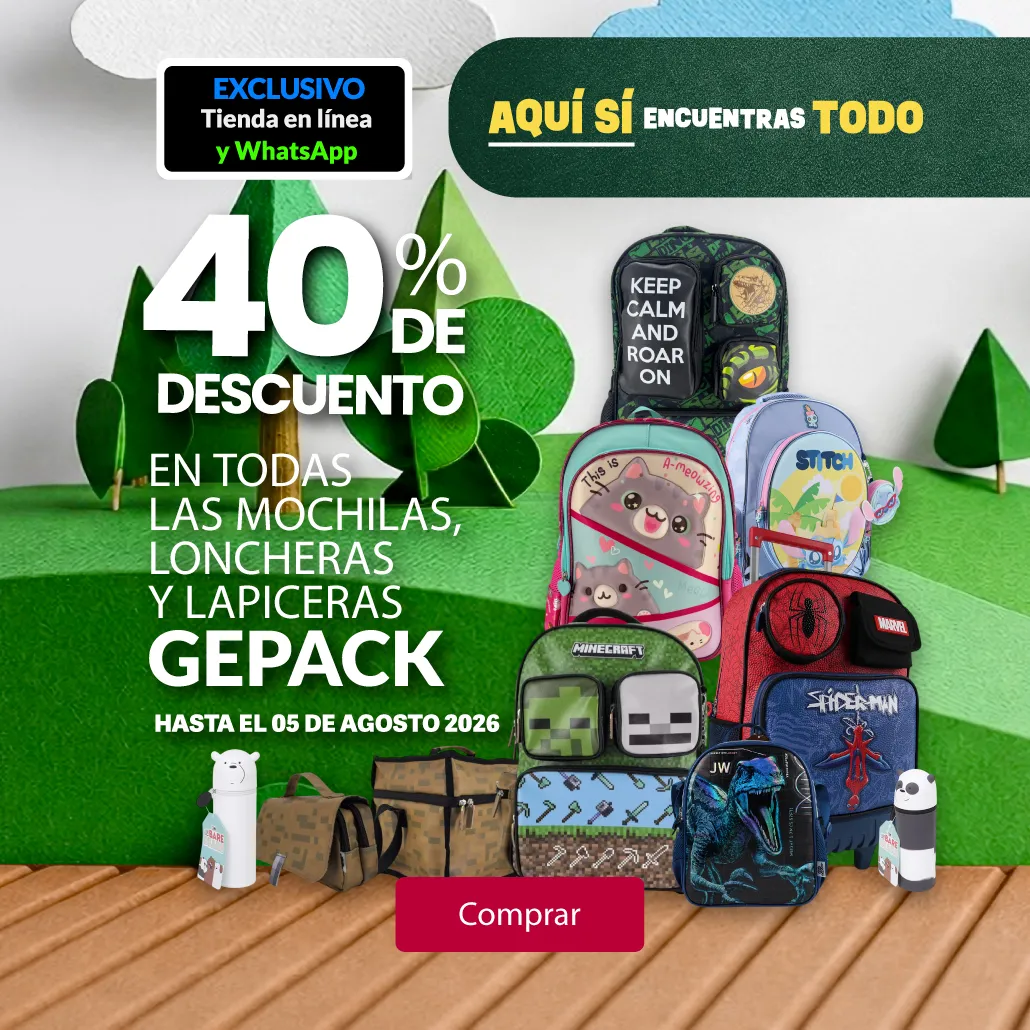 30% en todas las mochilas, loncheras y lapiceras Gepack.