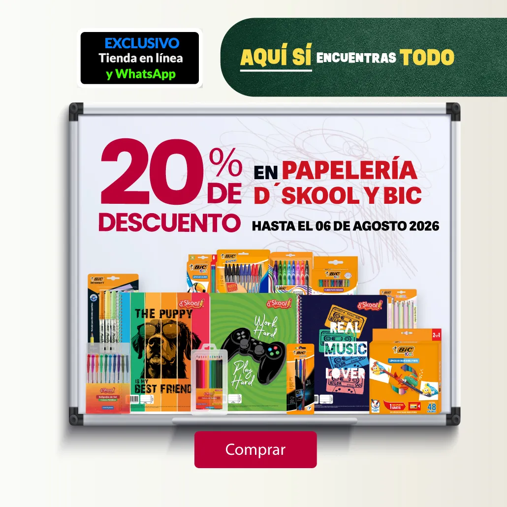 20% en toda la marca D´skool y Bic.
