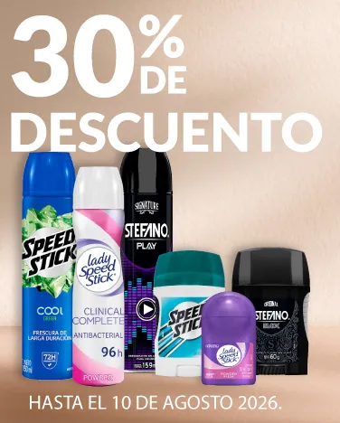 30% de descuento En todos los desodorantes Speed Stick, Lady Speed Stick y Stefano.