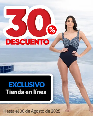 30% de descuento en todos los trajes de baño y shorts deportivos, para dama