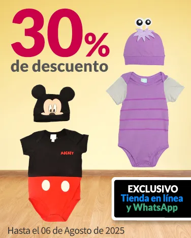 30% de descuento en todos los pañaleros y mamelucos Disney