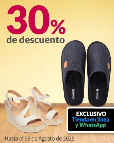 30% de descuento en todas las pantuflas y sandalias