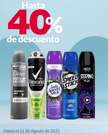 Hasta 40% de descuento en desodorantes Axe, Rexona, Dove XL, Speed stick, Lady speed stick y Stefano