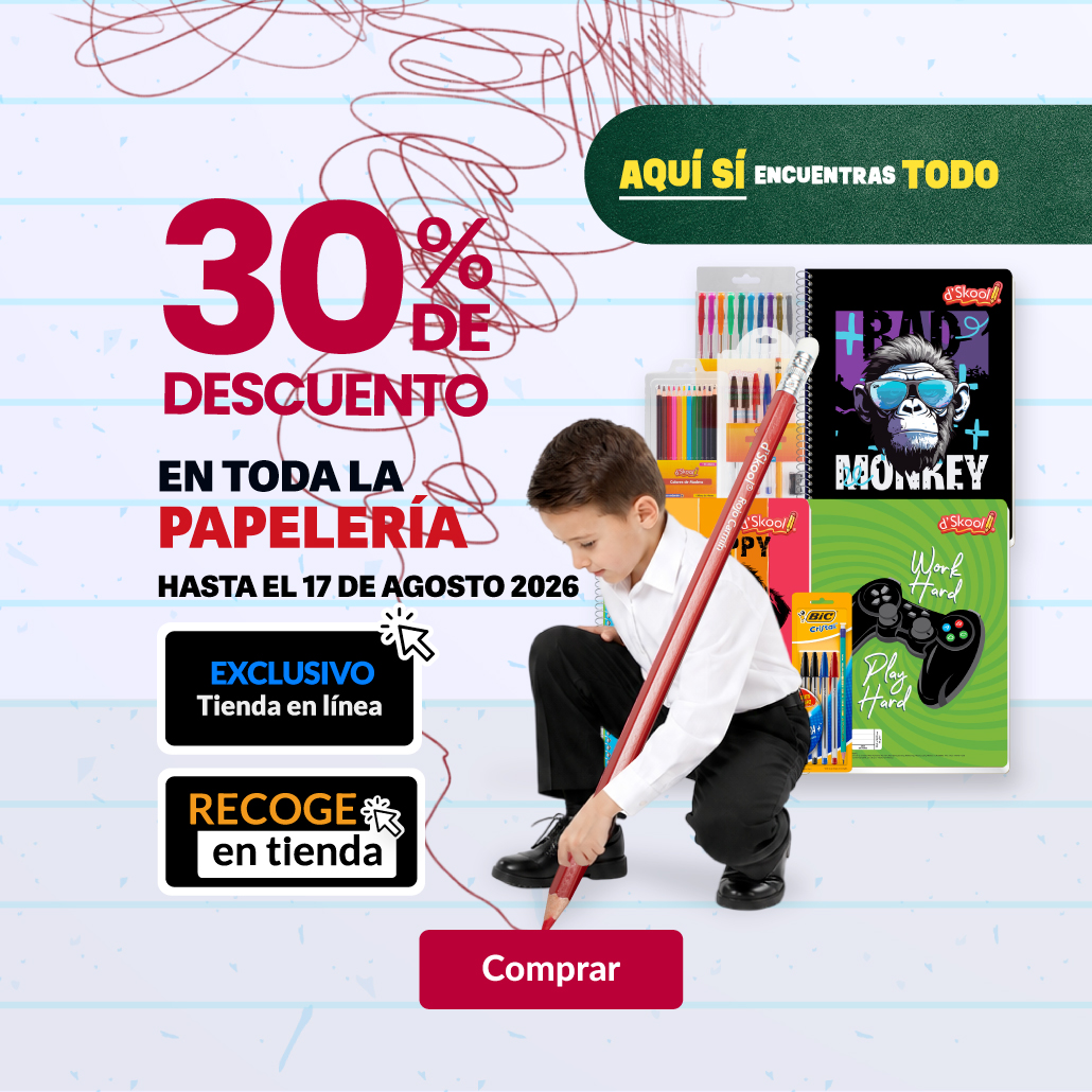 30% de descuento en toda la papeleria.