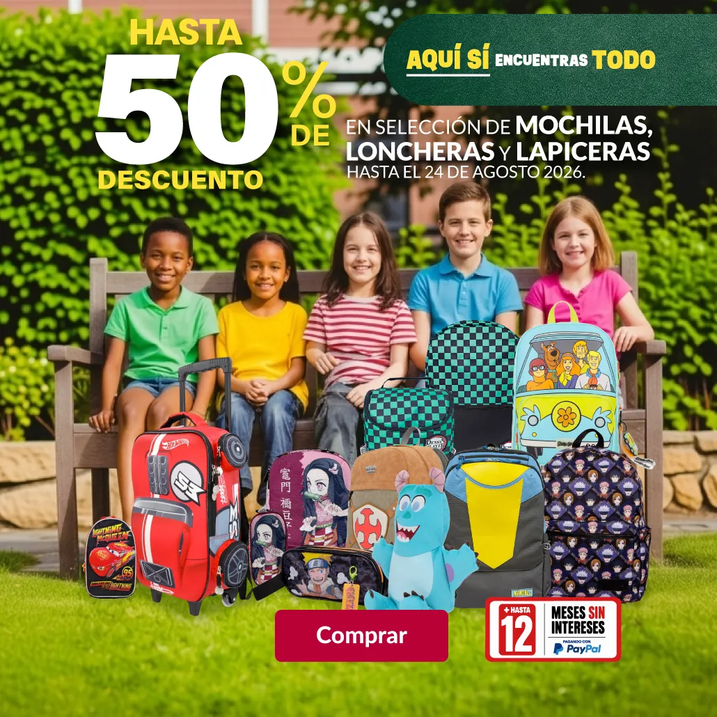 Hasta 50% de descuento en selección de mochilas, loncheras y lapiceras.
