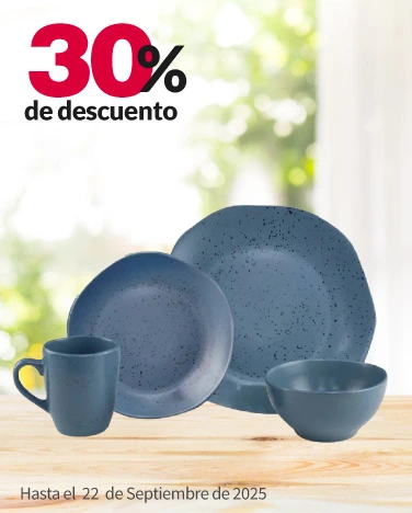 30% de descuento en Vajillas y Juegos de vasos de cristal
