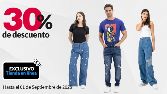 30% de descuento en todos los Pantalones de mezclilla