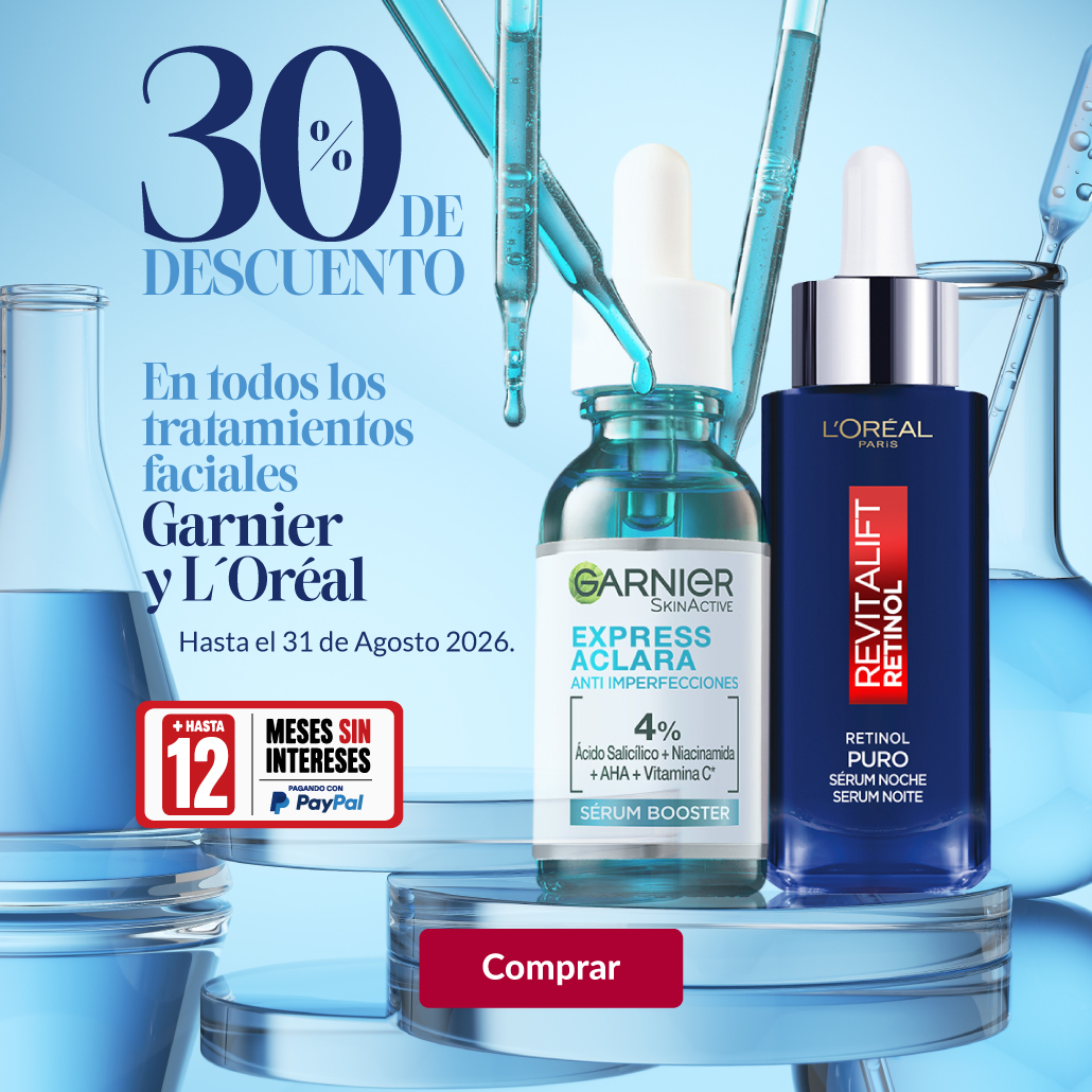 30% de descuento todos los tratamientos faciales Garnier y Loreal 