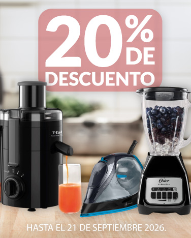 20% de descuento en todos los Electrodomesticos de cocina y planchas de Departamento de Enseres
