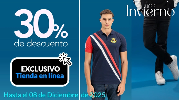 30% de descuento en todas las playeras y pantalones de mezclilla de hombre