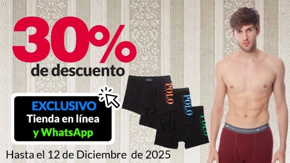 30% de descuento en toda la ropa interior de hombre