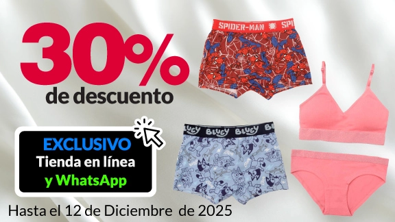 30% de descuento en toda la ropa interior infantil