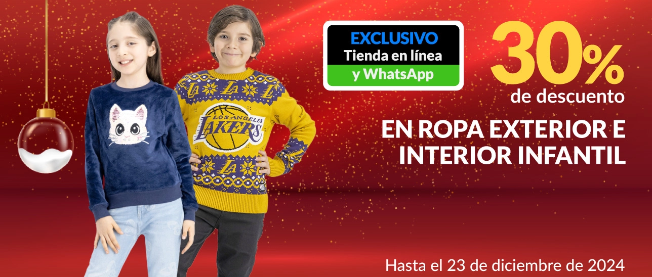 30% de descuento en ropa exterior e interior infantil