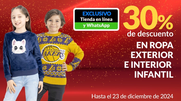 30% de descuento en ropa exterior e interior infantil