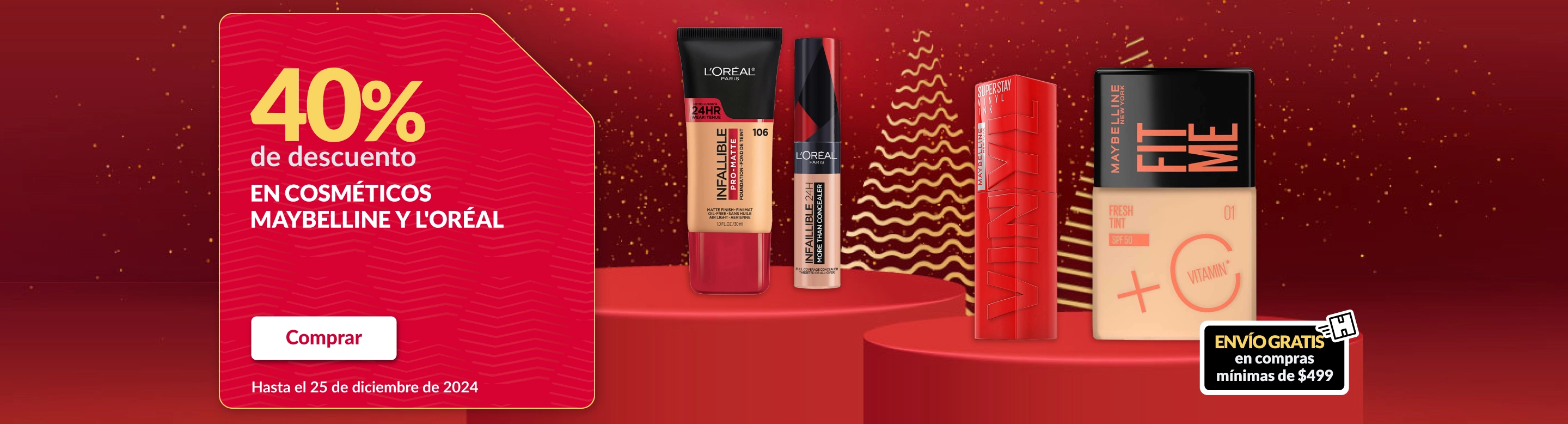 40% de descuento en cosméticos maybelline y loreal