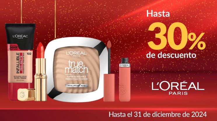 Hasta 30% de descuento en todos los cosméticos L'Oréal