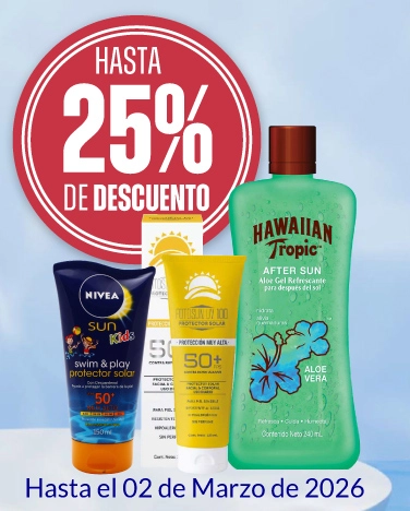 Hasta 25% de descuento en protección solar. 