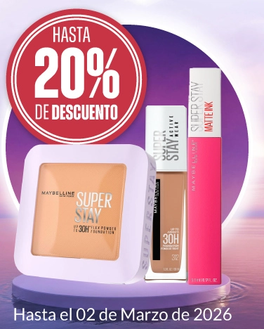 30% de descuento en todos los cosméticos maybelline. 
