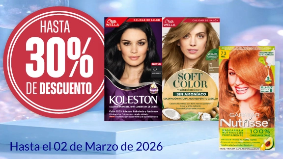 30% de descuento en todos los tintes koleston, soft color, nutrisse, imedia y preference. 