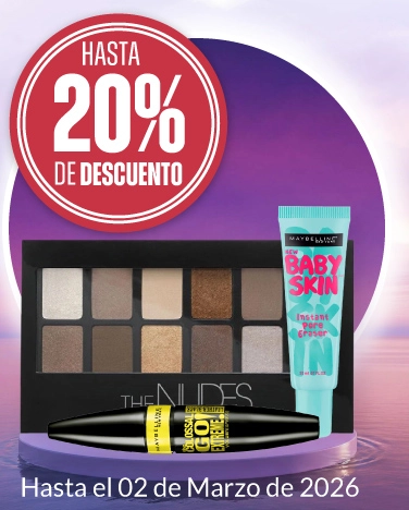 30% de descuento en todos los cosméticos Maybelline. 