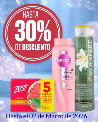 Hasta 30% de descuento en shampoos y jabones seleccionados.  