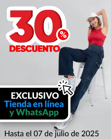 30% de descuento en todas las blusas, pantalones y vestidos para dama y teems