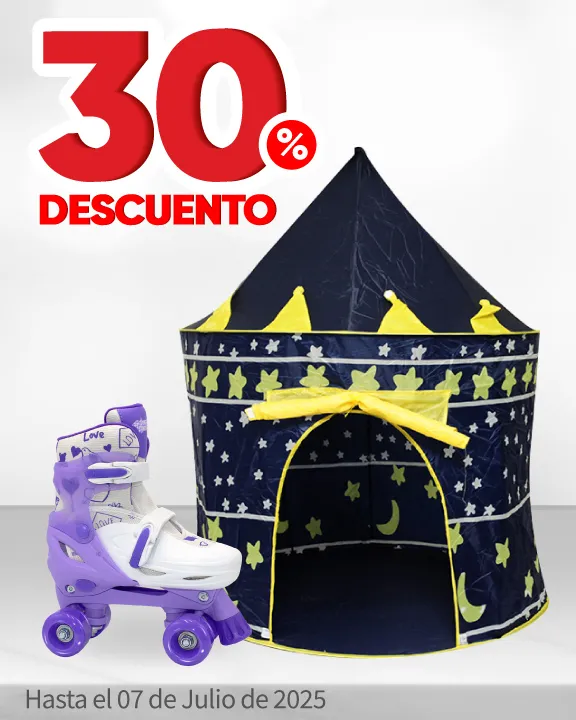 30% de descuento en todos los trampolines, patines y casas de campaña infantiles