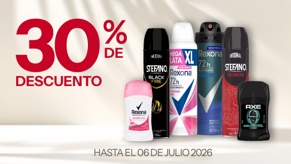 30% de descuento en todos los desodorantes Axe, Rexona y Stefano