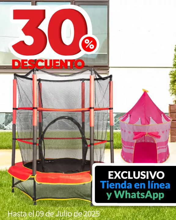 30% de descuento en todos los trampolines, patines y casas de campaña infantiles