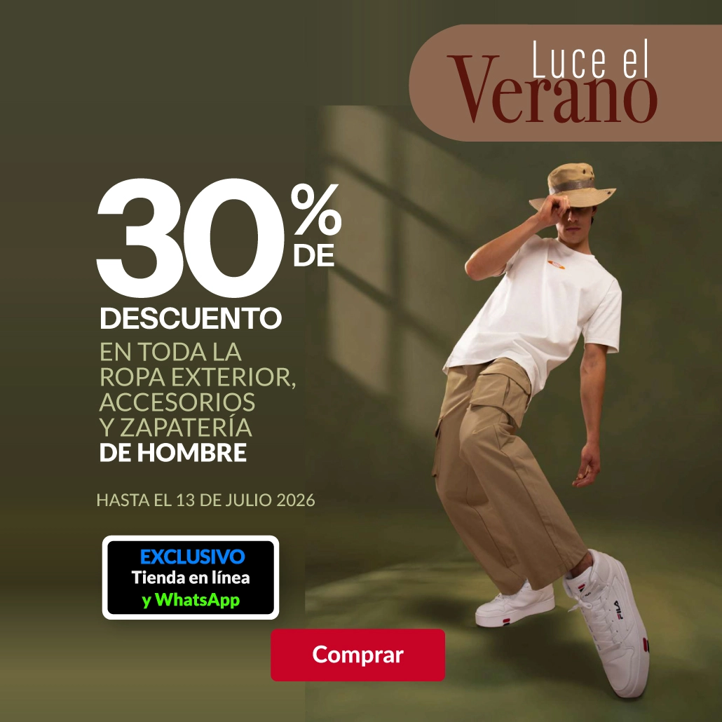 30% de descuento en toda la ropa exterior, accesorios y zapateria de hombre. 
