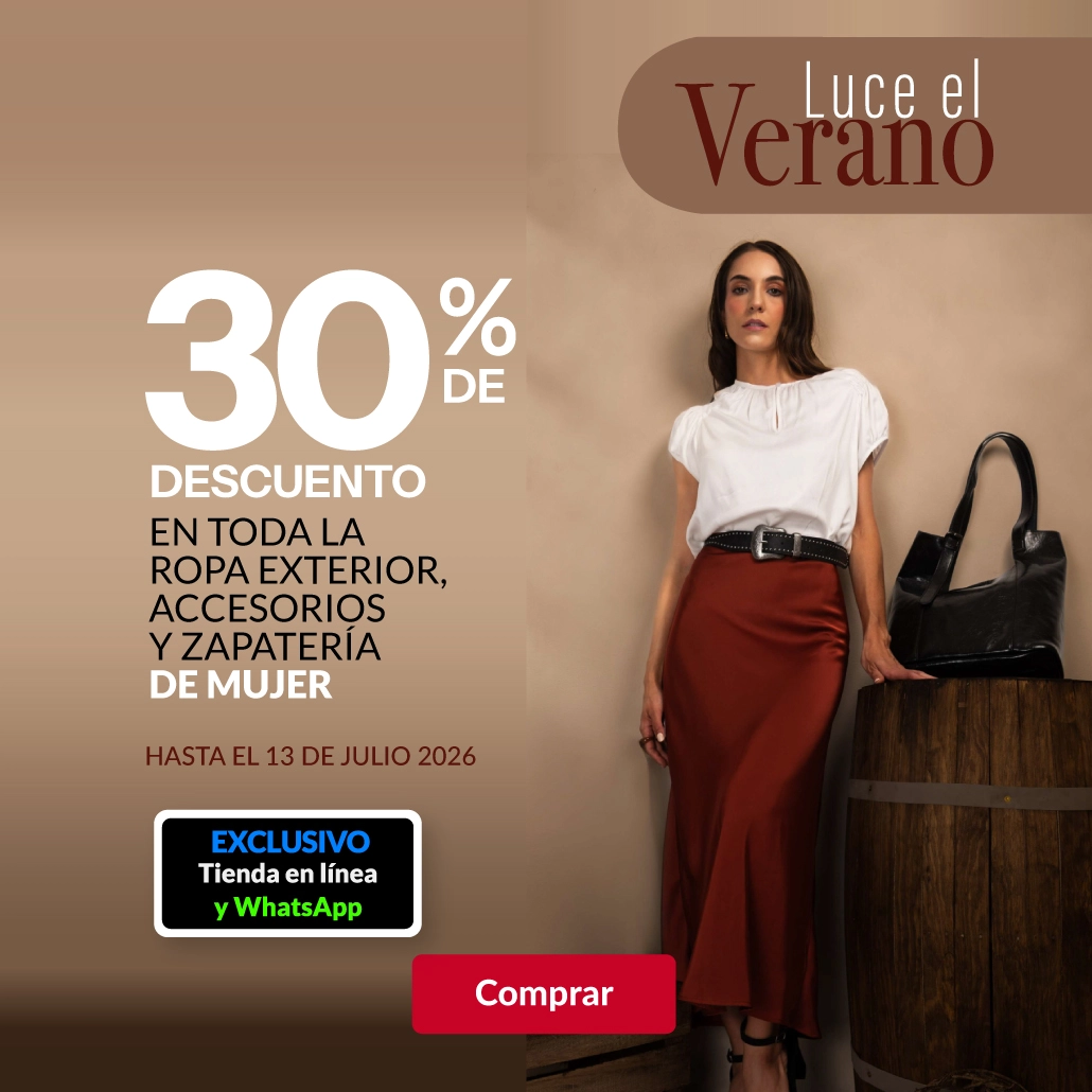 30% de descuento en toda ropa exterior, accesorios y zapateria de mujer. 