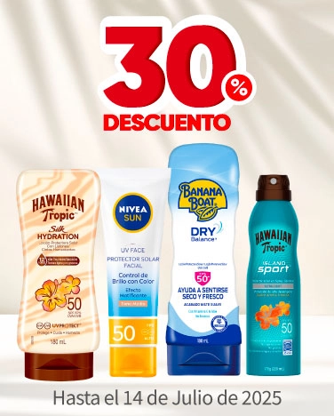 30% de descuento en todos los bloqueadores Nivea, Banana Boat y Hawaiian Tropic