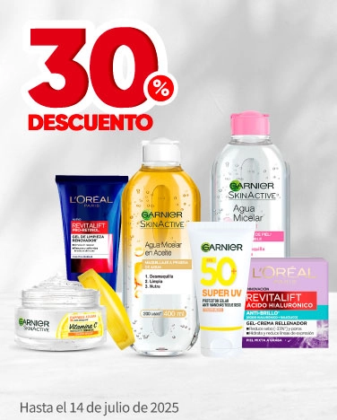 30% de descuento en todos los tratamientos faciales L'Oréal y Garnier
