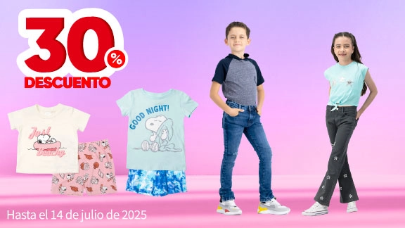 30% de descuento en todos los conjuntos y pantalones de mezclilla para Niñas, Niños y Bebés