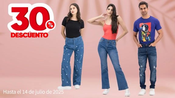 30% de descuento en todos los pantalones de mezclilla para Damas y Caballeros