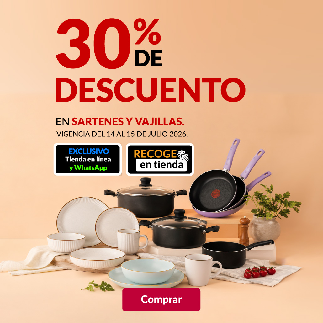 30% de descuento en sartenes y vajillas.