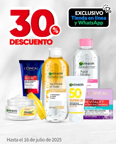 30% de descuento en todos los tratamientos faciales L'Oréal y Garnier
