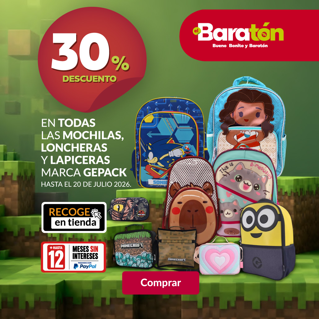 30% de descuento en todas las mochilas, loncheras y lapiceras Gepack. 
