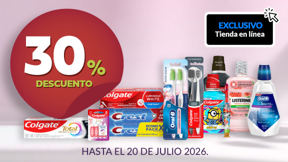 30% de descuento en todas las pastas, cepillos, enjuagues y accesorios para el cuidado oral