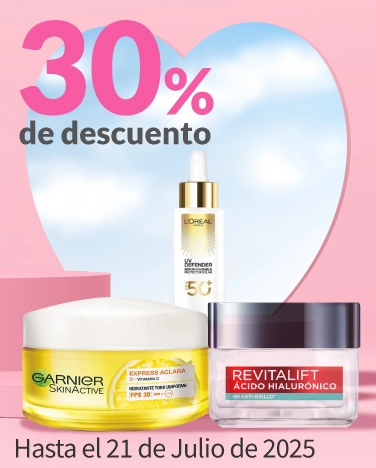 30% de descuento en todos los tratamientos faciales L'Oréal y Garnier (excepto mascarillas faciales)