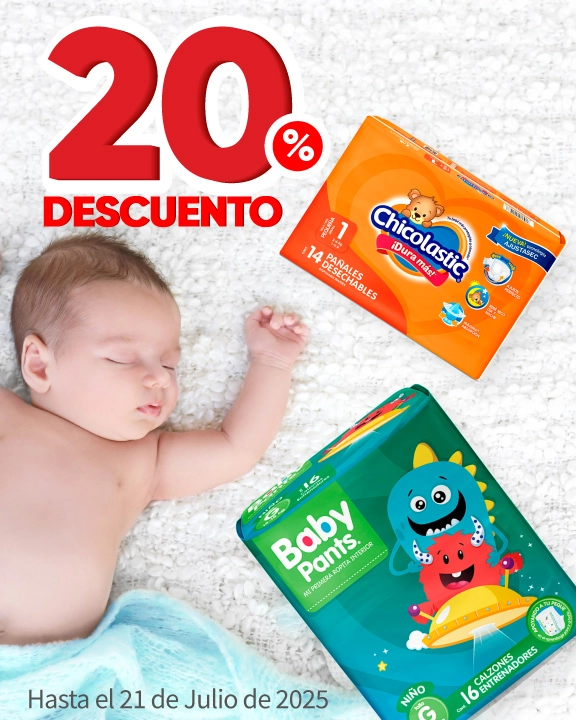20% de descuento en todos los pañales Chicolastic, Bbtips, Kiddies y Baby Pants