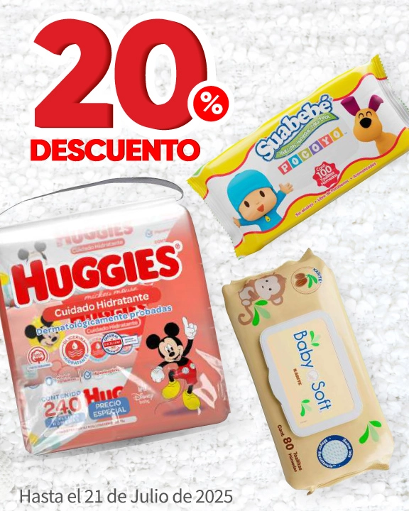 20% de descuento en todas las toallitas húmedas para bebé (excepto Fisher Price)