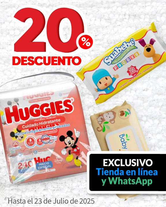 20% de descuento en todas las toallitas húmedas para bebé (excepto Fisher Price)