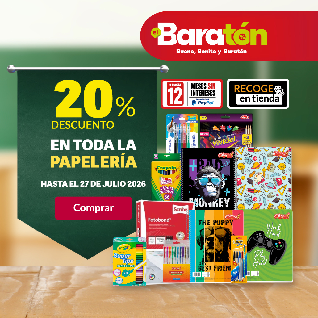 20% en toda la papelería. 