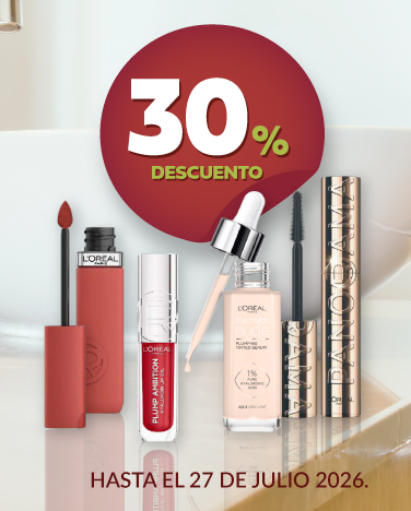 30% de descuento En cosmeticos L'Oreal