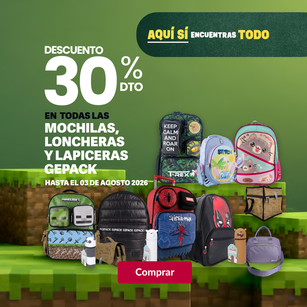 30% de descuento en todas las mochilas, loncheras y lapiceras Gepack.
