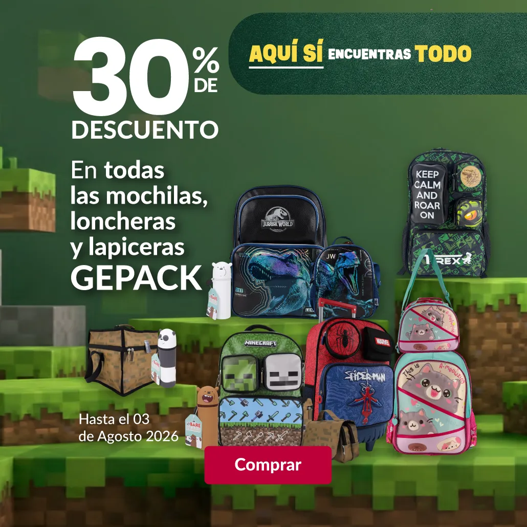 30% de descuento en todas las mochilas, loncheras y lapiceras Gepack