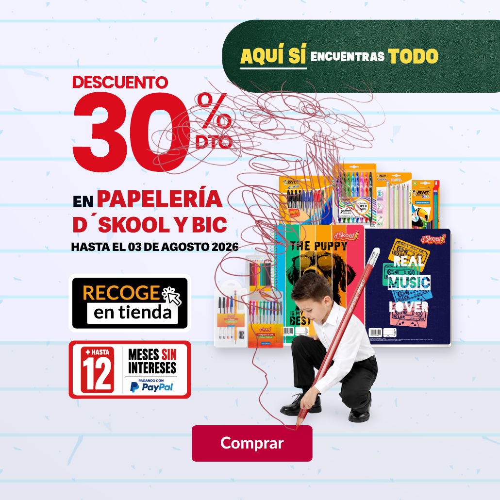 30% en la papeleria marca D'skool y Bic.